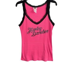 Harley-Davidson Women’s Vibrant Pink Lace-Trim Tank Too Size Large